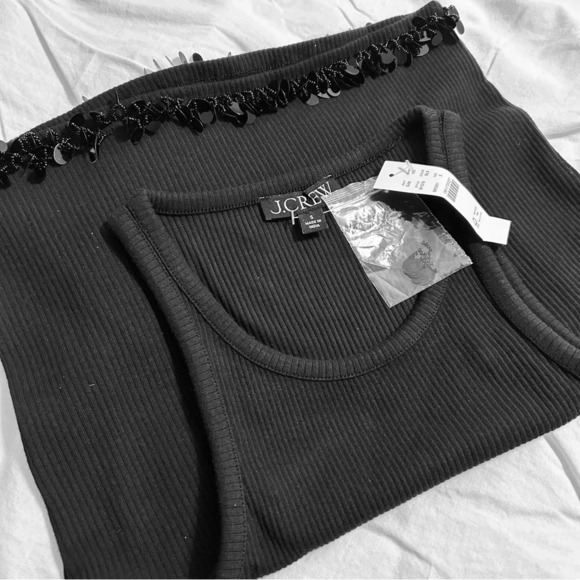 J. Crew Cropped Ribbed Cutaway Tank Top with Sequins S NWT - Picture 4 of 6